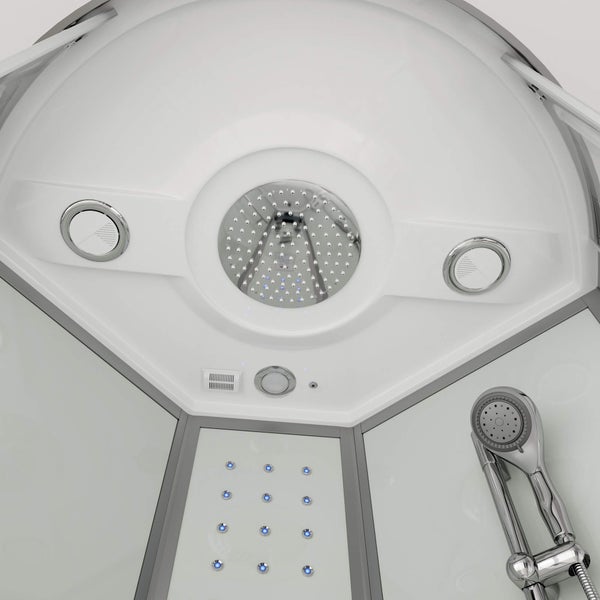 Home Deluxe - Dampfdusche WHITE PEARL - Maße 90 x 90 cm - inkl. Dampffunktion, Regendusche, Radio und Zubehör I Fertigdusche, Dusche, Duschtempel