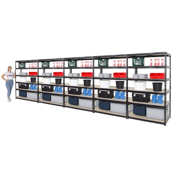 PROREGAL Mega Deal 5x Schwerlastregal Giant Tiger HxBxT 200 x 120 x 60 cm Fachlast 265 kg 6-Ebenen Schwarz