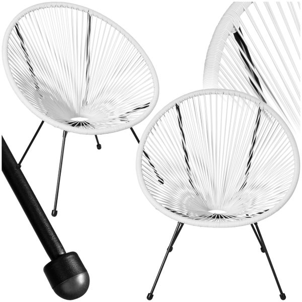 2er Set Gartenstuhl tectake Santana Belastbarkeit 120 kg, 70,5 x 69 x 78 cm Retro-Design im Acapulco-Stil weiß