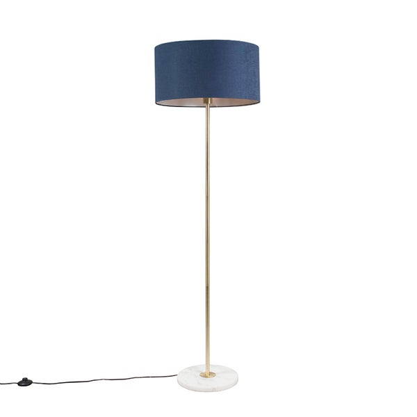 QAZQA - Modern Messing Stehlampe mit blauem Schirm 50 cm - Kaso I Wohnzimmer I Schlafzimmer - Stahl Rund - LED geeignet E27