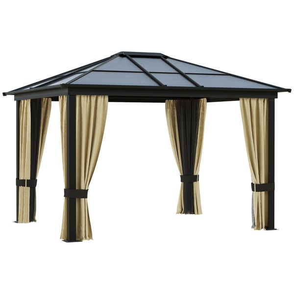 Outsunny Pavillon, Gartenpavillon, mit lichtdurchlässigem PC Dach, 300 x 360 x 265 cm, Alu, Schwarz+Braun+Beige