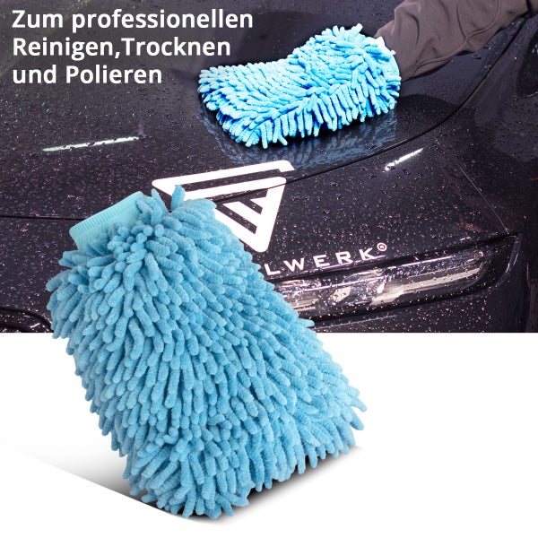 STAHLWERK Autowaschhandschuh 5er Set Reinigungshandschuh Mikrofaser Schwamm