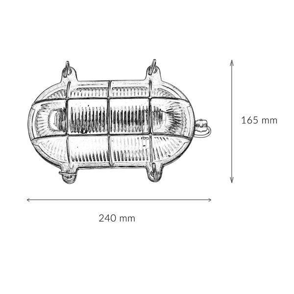 Abbildung einer Schiffslampe mit den Maßen 240 mm Breite und 165 mm Höhe.