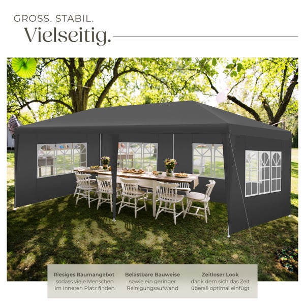 Pavillon tectake Novara wasserdicht 6 x 3 m, im Stecksystem grau