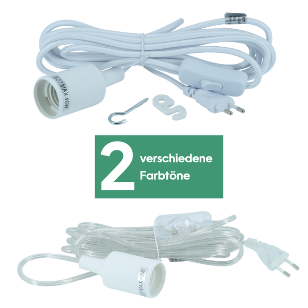 Parus by Venso E27 Lampenfassung 4m Textilkabel Weiß, Eurostecker, Venso Ecosolutions Lampenfassung E27 mit Kabel für E27 LED Lampe, Bulb Holder, Kabel für Lampe, Fassung E27 Weiß