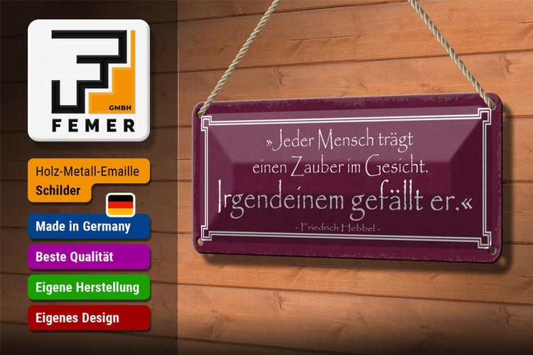Blechschild Spruch 27x10cm jeder trägt Zauber im Gesicht Dekoration