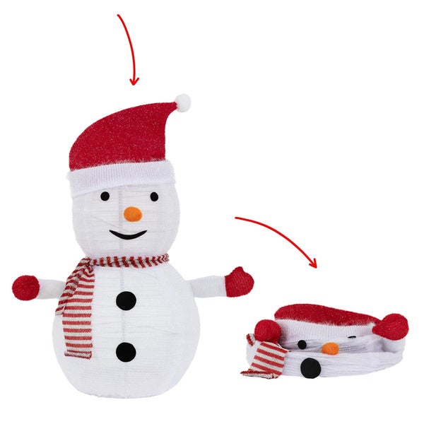 ECD Germany LED Weihnachten Schneemann mit Mütze, Schal & Handschuhe, 68cm hoch, Gartenfigur mit 30 warmweißen LED, Timer, batteriebetrieben, Innen-Außen, faltbar, Weihnachtsbeleuchtung Weihnachtsdeko