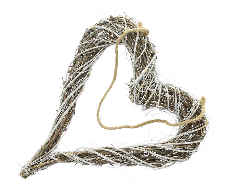 FRANK FLECHTWAREN | Herzhänger Weiße Zweige, AKAZIENHOLZ, ULME, MAGNOLIE, 45 x 55 cm, GH 88 cm