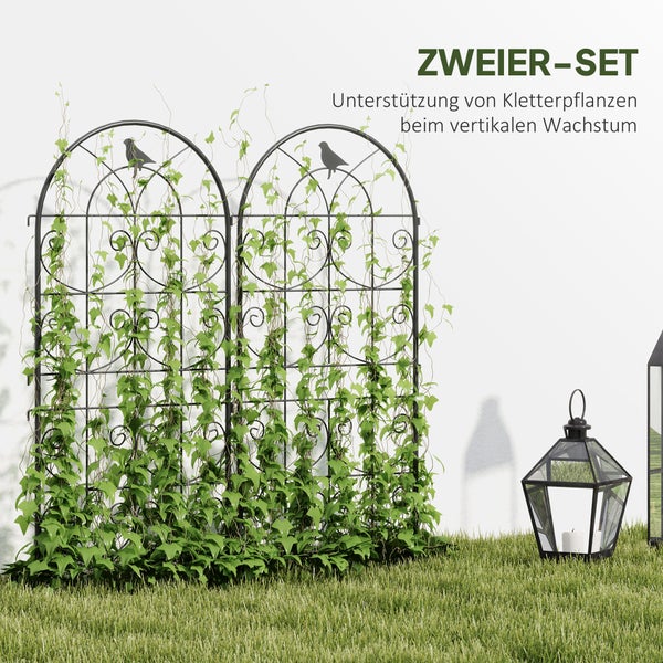 Outsunny Rankgitter Metall 2er Set zum Stecken rostfrei Rankhilfe mit Vogeldesign für Kletterpflanzen 50x120 cm Spalier für Zimmerpflanzen Pflanzenspalier für Tomaten Blumen Kletterpflanzen Schwarz