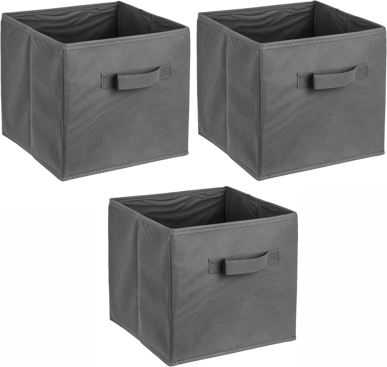 ADOB 3er Set Faltbox, Aufbewahrungsbox, Aufbewahrungskiste in Würfelform mit Griff, Farbe Dunkelgrau