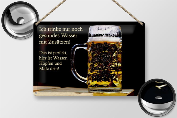 Blechschild Spruch 30x20cm trinke nur gesundes Wasser Bier