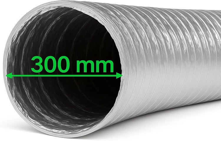 Flexibles Alurohr für Lüftungsanlagen mit einem Durchmesser von 300 Millimetern.