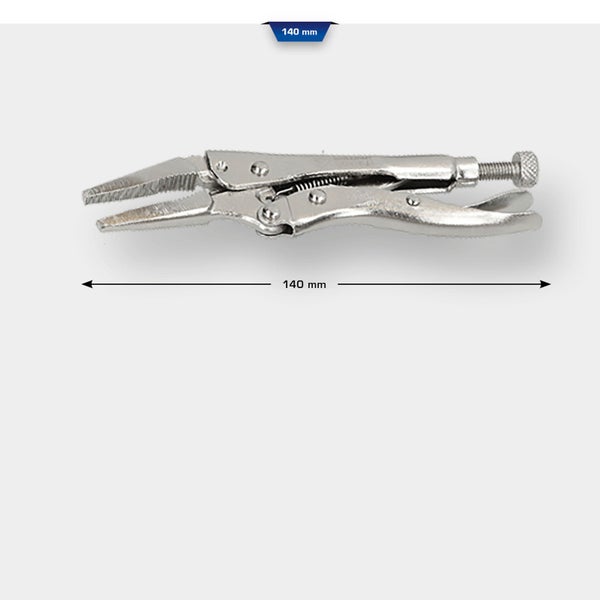 Feststellzange mit langer, gerader Backe, 140 mm