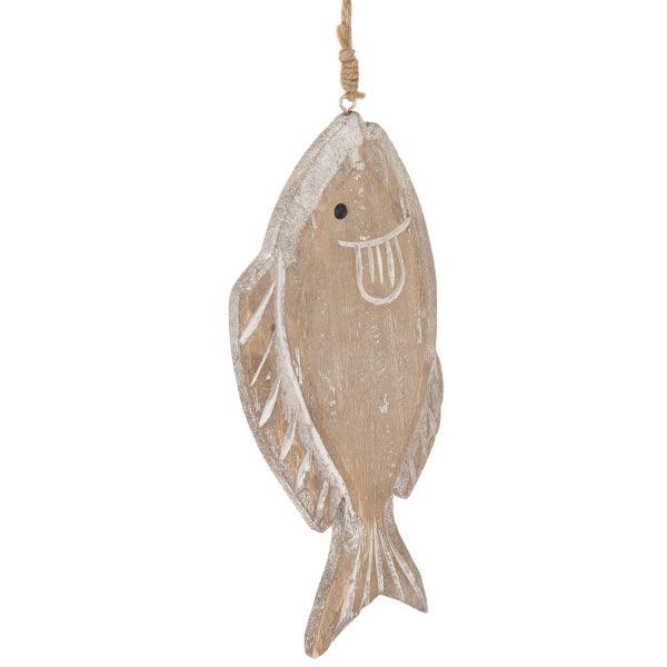 Deko-Fisch aus Holz mit Juteschnur zum Aufhängen, maritime Dekoration.