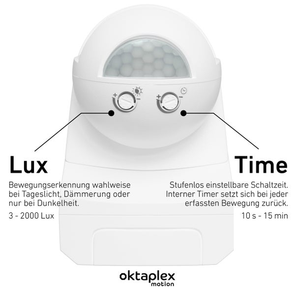 Oktaplex Lea 180° Bewegungsmelder Aussen mit Unterkriechschutz IP54 weiß