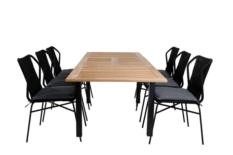 Panama Gartenset Tisch 90x152/210cm und 6 Stühle Julian schwarz, natur. 90 X 152 X 74 cm