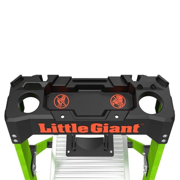 Little Giant Leiternablage für Leitern mit Werkzeughalterungen und Sicherheitshinweisen