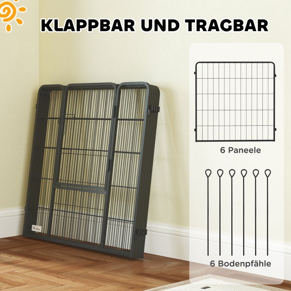 PawHut Welpenauslauf 80 cm Hoch, 6-TLG. Hundelaufstall DIY Welpenlaufstall mit Tür, Freilaufgehege für kleine bis mittelgroße Hunde, Stahl, Schwarz