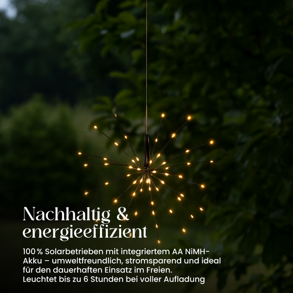 Solarleuchte mit warmweissen LEDs an dünnen Metallstäben für den Aussenbereich