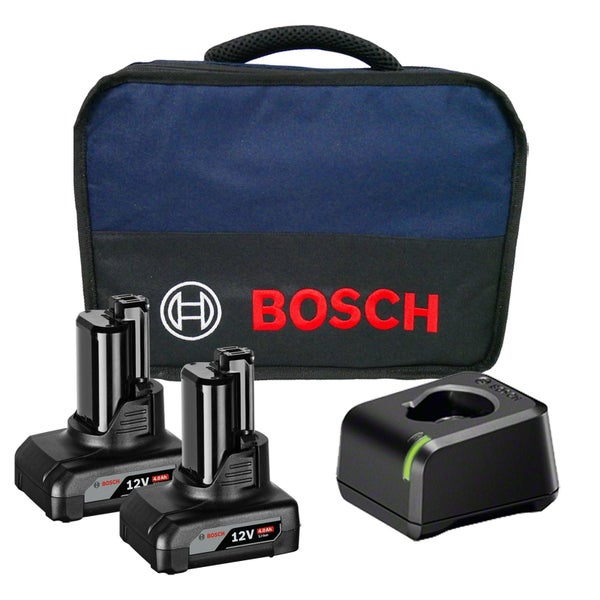Bosch Akku Set mit zwei 12 Volt Akkus, Ladegerät und Tragetasche