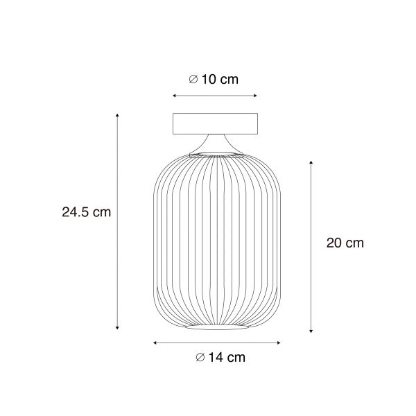 Technische Zeichnung einer Deckenleuchte mit den Maßen 24,5 cm Höhe, 10 cm Durchmesser oben und 14 cm Durchmesser unten.