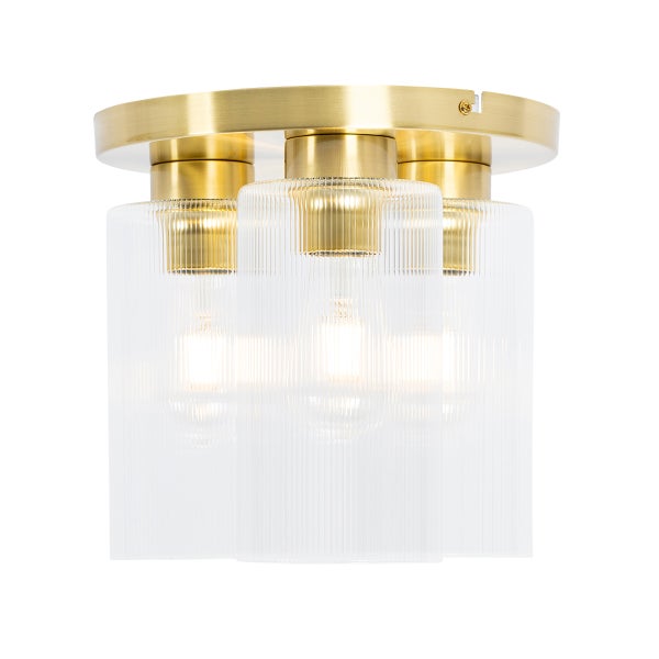Deckenleuchte mit drei Lampen und geriffeltem Glasschirm