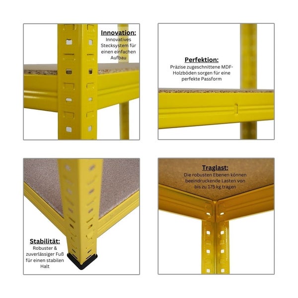 BERLINLODGE Mega Deal 5x Wohnregal YELLOW BEE, HxBxT 180x90x40cm, Fachlast 175kg, 5 Ebenen, Gelb, Bücherregal, Standregal, Büroregal