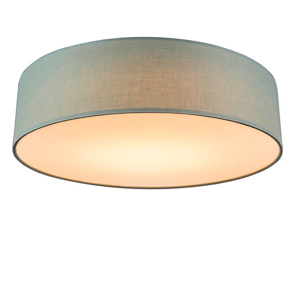 Runde Deckenleuchte mit Textilschirm und Diffusor, beleuchtet.