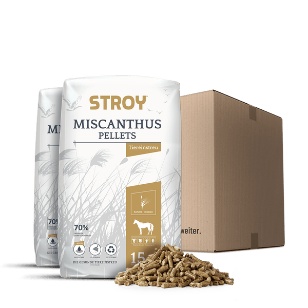 STROY Miscanthus Pellets Einstreu 15kg x 2 Sack 30kg Einstreu Pelleteinstreu Miscanthus