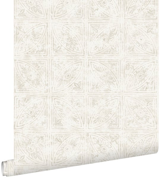 ESTAhome Tapete Fliesenmuster Beige - 53 cm x 10.05 m - 148336