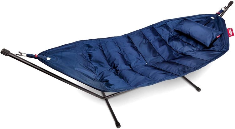 Fatboy Headdemock Deluxe Dunkelblau | Hängematte für Zwei mit Gestell | inkl. Matte, Gestell, Kissen, Cover- Deluxe Version | Outdoor geeignet Garten & Terrasse | 280 x 140cm, Einheitsgröße