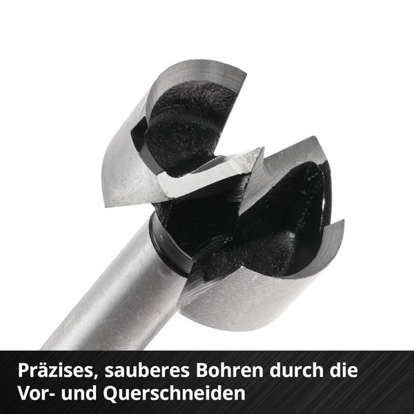 Original Einhell M-CASE 5-tlg. Forstnerbohrer-Set (aus C65 Stahl, E 6.3 Schaft, Querschneide, Zentrierspitze, konische Kopfform, 4-seitig geschlossene Vorschneide inkl. Aufbewahrungsbox)