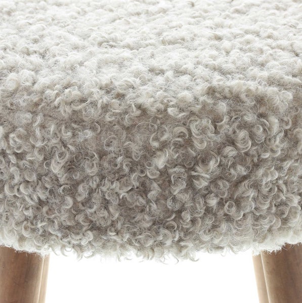 FRANK FLECHTWAREN | Hocker Curly Cover, HOLZ, SCHAUMSTOFF, KUNSTFELL, Ø 35 x 45 cm