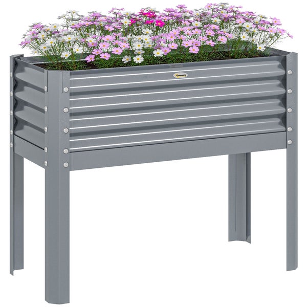 Outsunny Hochbeet, Erhöhter Pflanzkasten, Frühbeet aus Stahl, Kräuterbeet, Pflanzkasten für Garten, Balkon, Grau, 100 x 45 x 80 cm