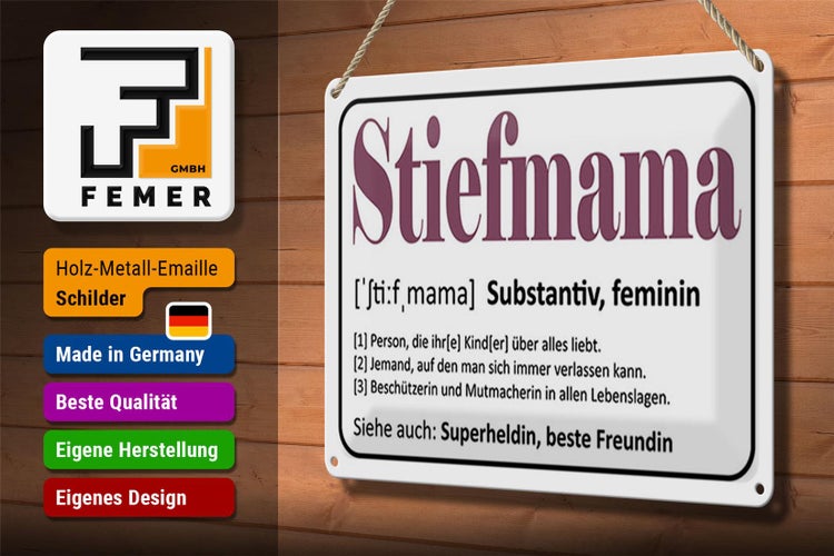 Blechschild Spruch 30x20cm Stiefmama Superheldin Freundin