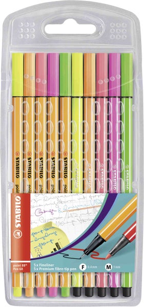 STABILO Fineliner + Filzstift Fineliner & Filzstifte point 88 + Pen 68, 10er Set - Neonfarben