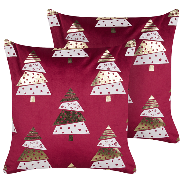 Dekokissen 2er Set GOLDSPRUCE Samtstoff 45 x 45 cm Rot Weihnachtsmotiv