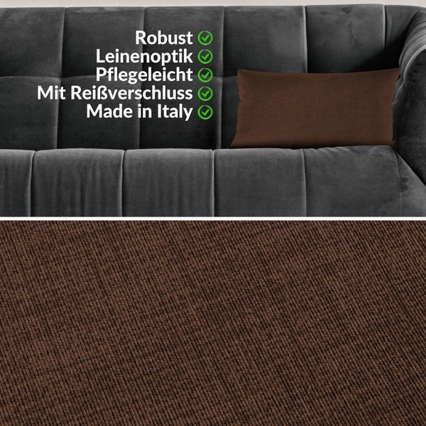 Kissenhülle Dunkelbraun 30x50cm mit Füllung Leinenoptik