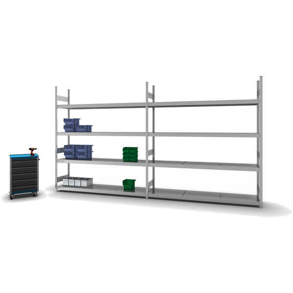 PROREGAL Weitspannregal Stecksystem T-Profil Grundregal HxBxT 250x225x50 cm 4 Ebenen Stahlplatten Fachboden Fachlast 350 kg Verzinkt