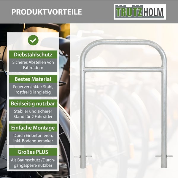 Fahrradanlehnbügel 115 x 78 cm Stahl feuerverzinkt Ø 49 mm zum Einbetonieren Fahrradständer in grau Typ H