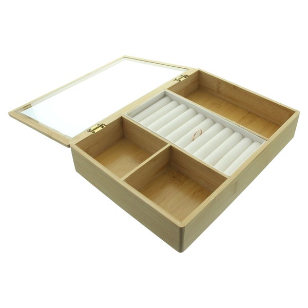 FRANK FLECHTWAREN|Aufbewahrungsbox Jewellery, 28 x 20 x 5,5 cm, BAMBUS, GLAS, SAMT