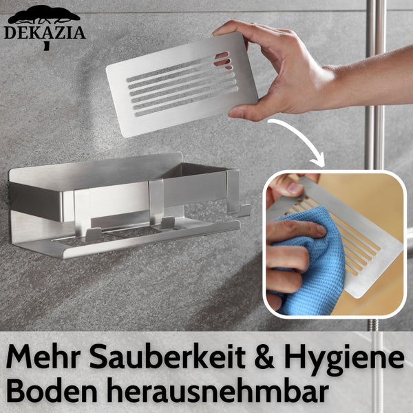 DEKAZIA® Duschablage ohne Bohren Edelstahl | Duschregal ohne Bohren Duschkorb ohne Bohren Badregal ohne Bohren Duschablage Shampoo Halterung für Dusche Aufbewahrung Badezimmer Regal ohne Bohren
