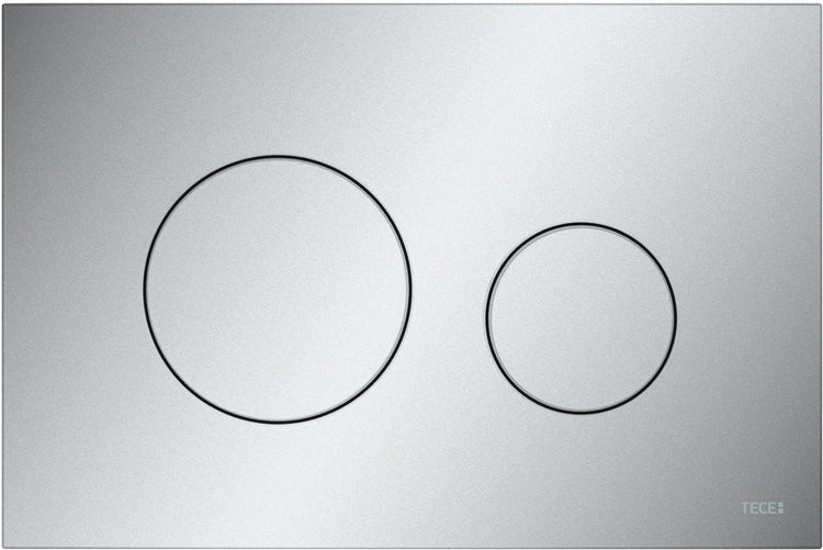TECE Toiletten-Betätigungsplatte mit zwei runden Tasten für Zweimengenspülung, Edelstahldesign.
