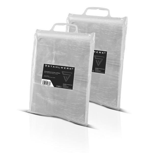 Zwei Staubschutztüren U-Form von Stahlwerk in transparenter Verpackung mit Tragegriff