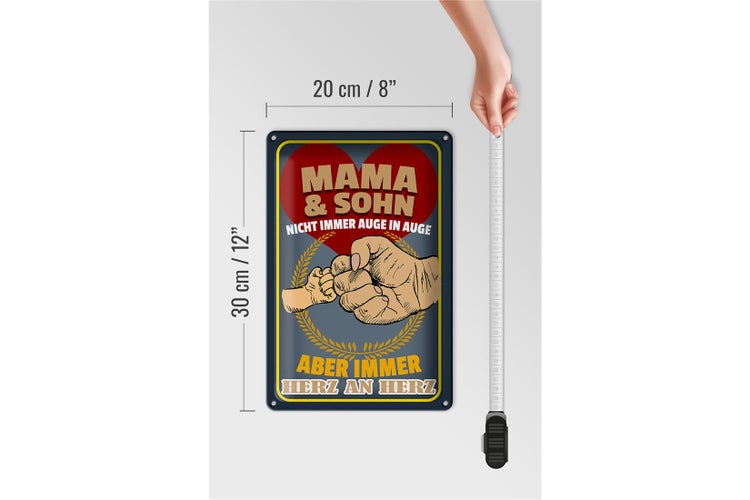 Blechschild Spruch 20x30cm Mama und Sohn immer Herz an Herz