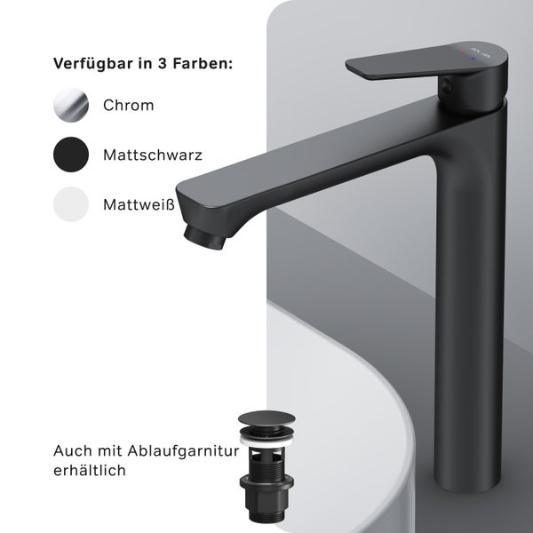 AM.PM Waschtischarmatur für Aufsatzwaschbecken FTA92022 Hit Schwarz matt