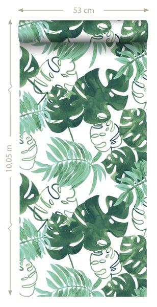 Tapetenrolle mit Blättermuster, 53 cm breit, 10,05 m lang