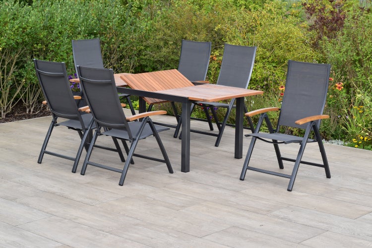 Toblino Gartenmöbelset 7tlg. Klappsessel, Ausziehtisch 150 (200) x 90 cm