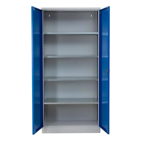 PROREGAL Stahlschrank Bee 4 Fachböden HxBxT 195 x 92 x 42 cm Verzinktes Fachbodenmaterial Grau & Blau