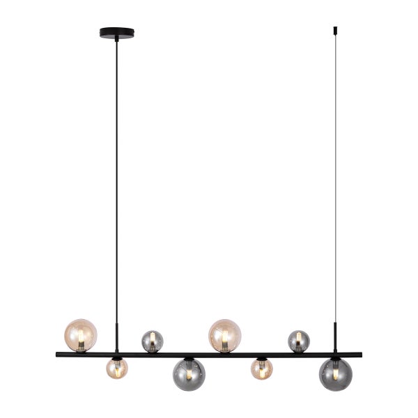 Hängeleuchte mit sieben kugelförmigen Lampenschirmen